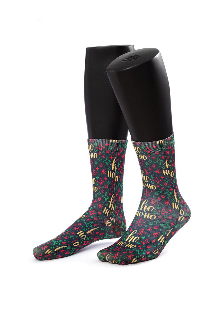 Black Ho ho Ho Christmas Print Socks