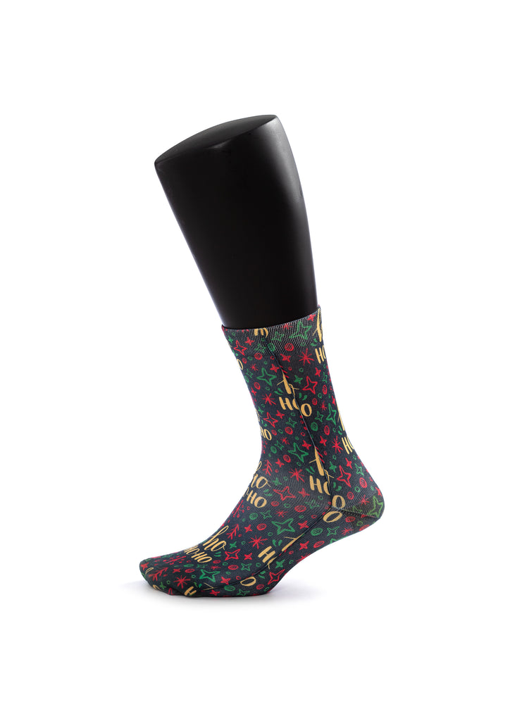 Black Ho ho Ho Christmas Print Socks
