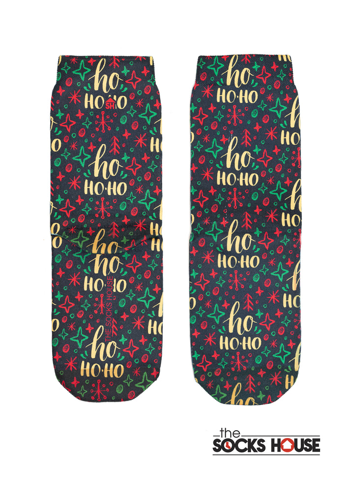 Black Ho ho Ho Christmas Print Socks