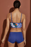 Womens Zipper Detailed Bustier Top-shorts Bottom Bikini Set - Tankini Swimwear 2 Piece Set 1447