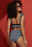 Womens High Waisted Plaid Bikini - Ruffled Swimwear 2 Piece Set - Frill Bikini Set Two Piece 1547