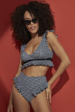Womens High Waisted Plaid Bikini - Ruffled Swimwear 2 Piece Set - Frill Bikini Set Two Piece 1547