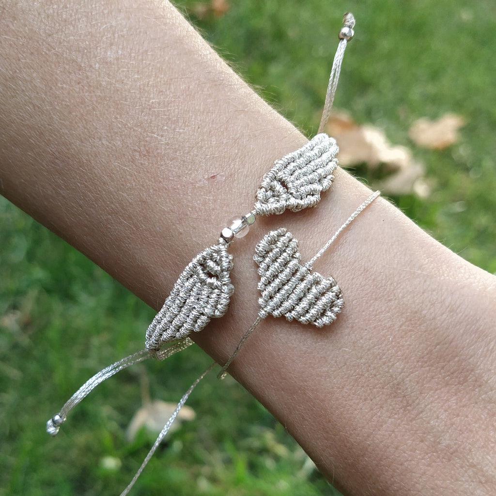 Engelsflügel- und Herz-Strickarmband - Strickendes Engelsarmband, Engels- und Herz-Makramee-Armband
