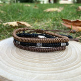 Men Knitting Silver Beaded Wristband - Luck Bracelet for Men