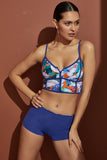 Damen-Bikini-Set mit Reißverschluss und detailliertem Bustier-Oberteil, Shorts und Unterteil – Tankini-Bademode, 2-teiliges Set 1447