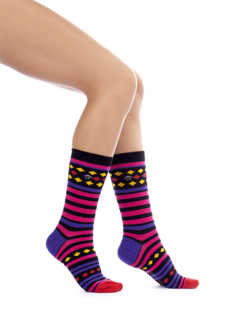 Colored Stripes and Squares Design Women Socks
