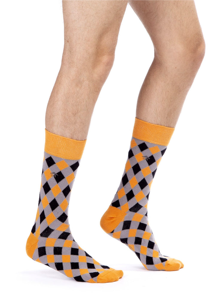 Black Orange Argyles Design Socks
