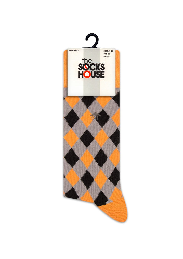 Black Orange Argyles Design Socks