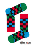 Colored Squares Design Men Bamboo Socks