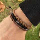 Men Knitting Silver Beaded Wristband - Luck Bracelet for Men