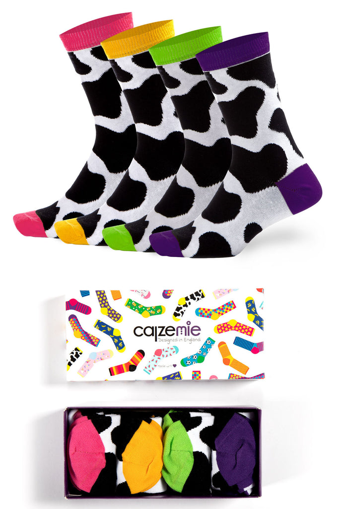 Women Cow Design Gift Set with 4 Pairs Size 5-9